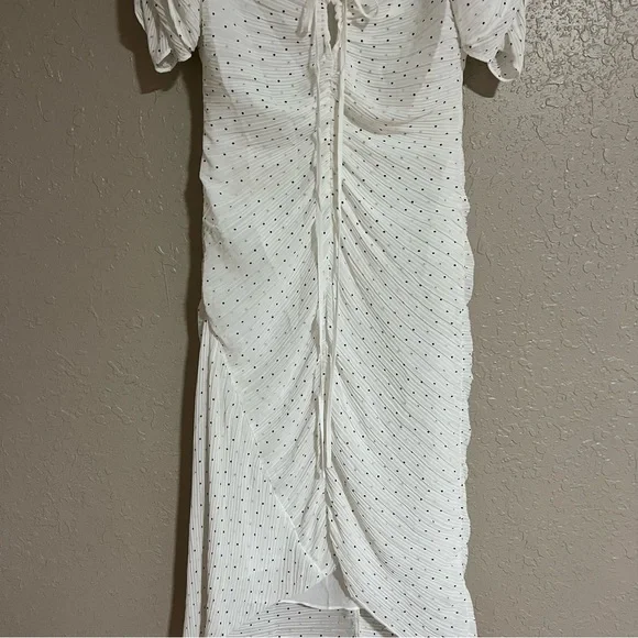 Frame Ruched Tie Neck Polka Dot Midi Dress Size Small - Picture 3 of 6